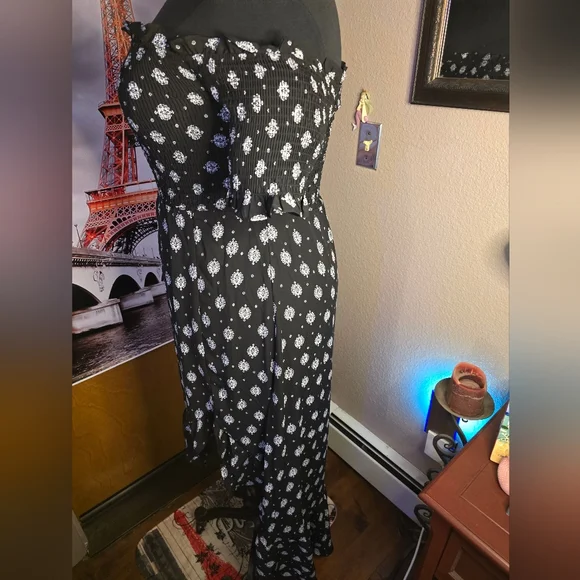 2X(Fits XL Best) NWT FRANCESCA'S Black/Wht Hi Low Side Split Maxi Dress 16-21ptp - Picture 2 of 12